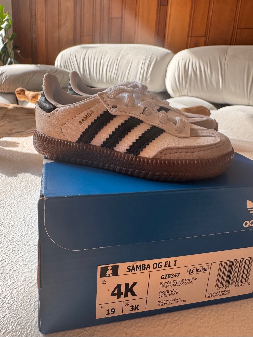 adidas Samba OG EL I Beige with Black Stripes